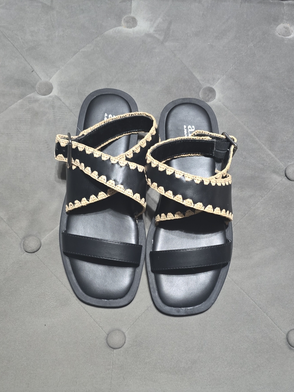 A.n.a Black Sandals with Natural Trim — Women’s Strappy Summer Sandals